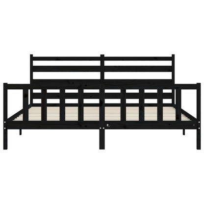 Rám Postele S Čelem Černý 200 X 200 Cm Masivní Dřevo