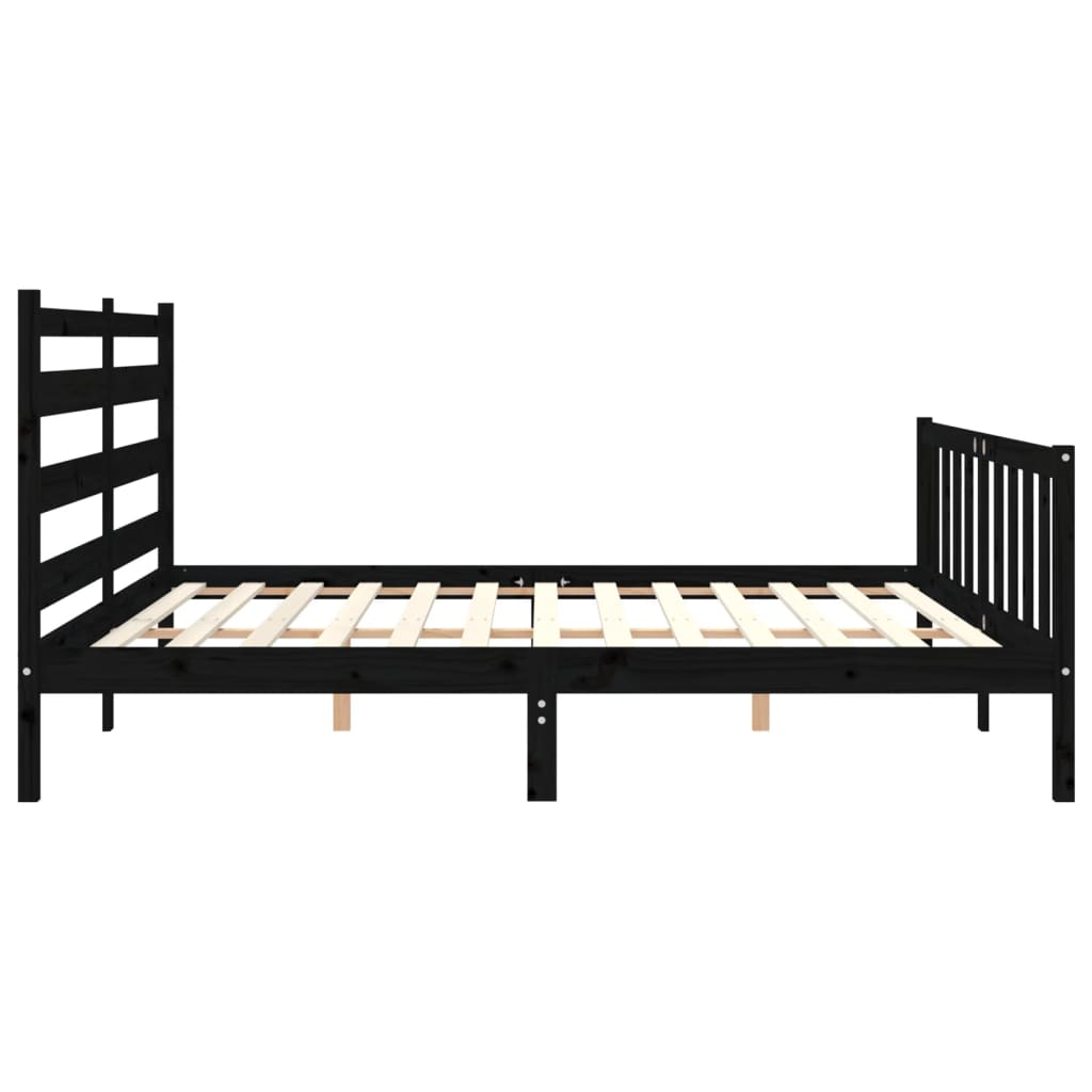 Rám Postele S Čelem Černý 200 X 200 Cm Masivní Dřevo