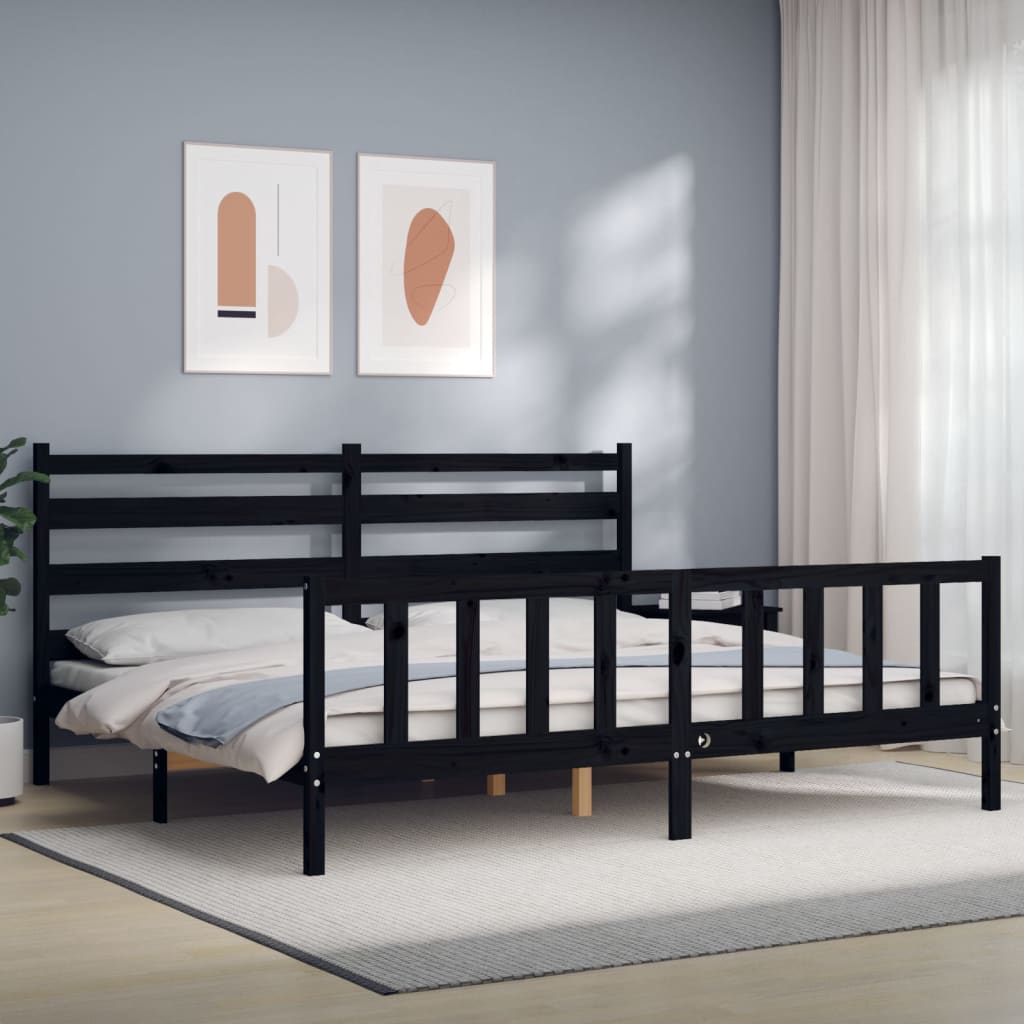 Rám Postele S Čelem Černý 200 X 200 Cm Masivní Dřevo