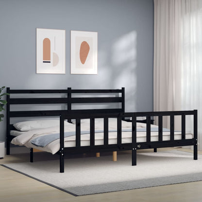 Rám Postele S Čelem Černý 200 X 200 Cm Masivní Dřevo