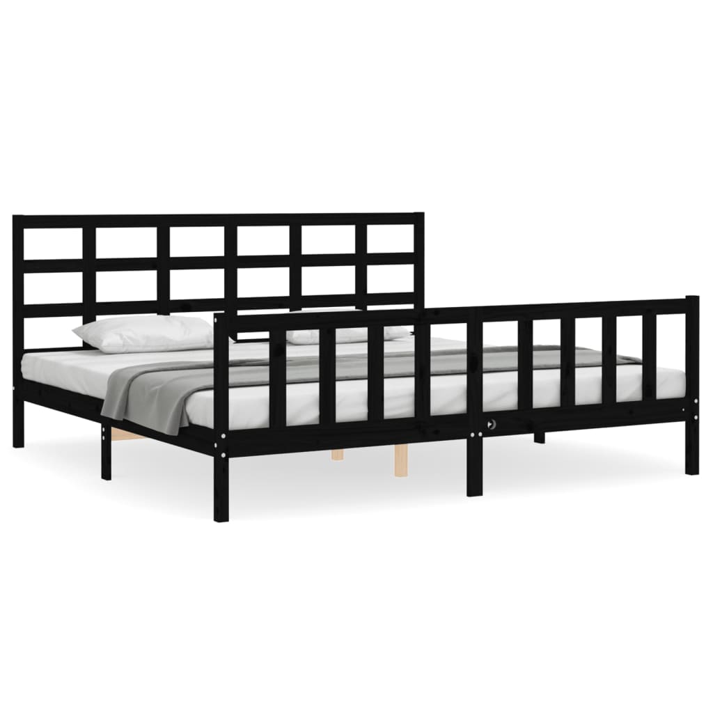 Rám Postele S Čelem Černý 200 X 200 Cm Masivní Dřevo