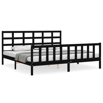 Rám Postele S Čelem Černý 200 X 200 Cm Masivní Dřevo
