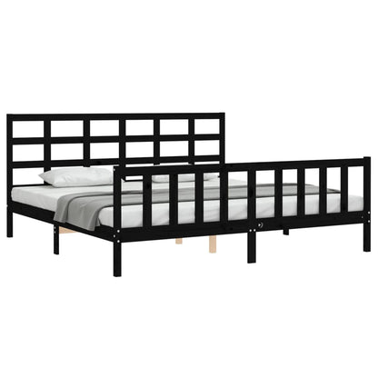 Rám Postele S Čelem Černý 200 X 200 Cm Masivní Dřevo