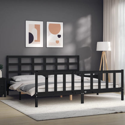 Rám Postele S Čelem Černý 200 X 200 Cm Masivní Dřevo
