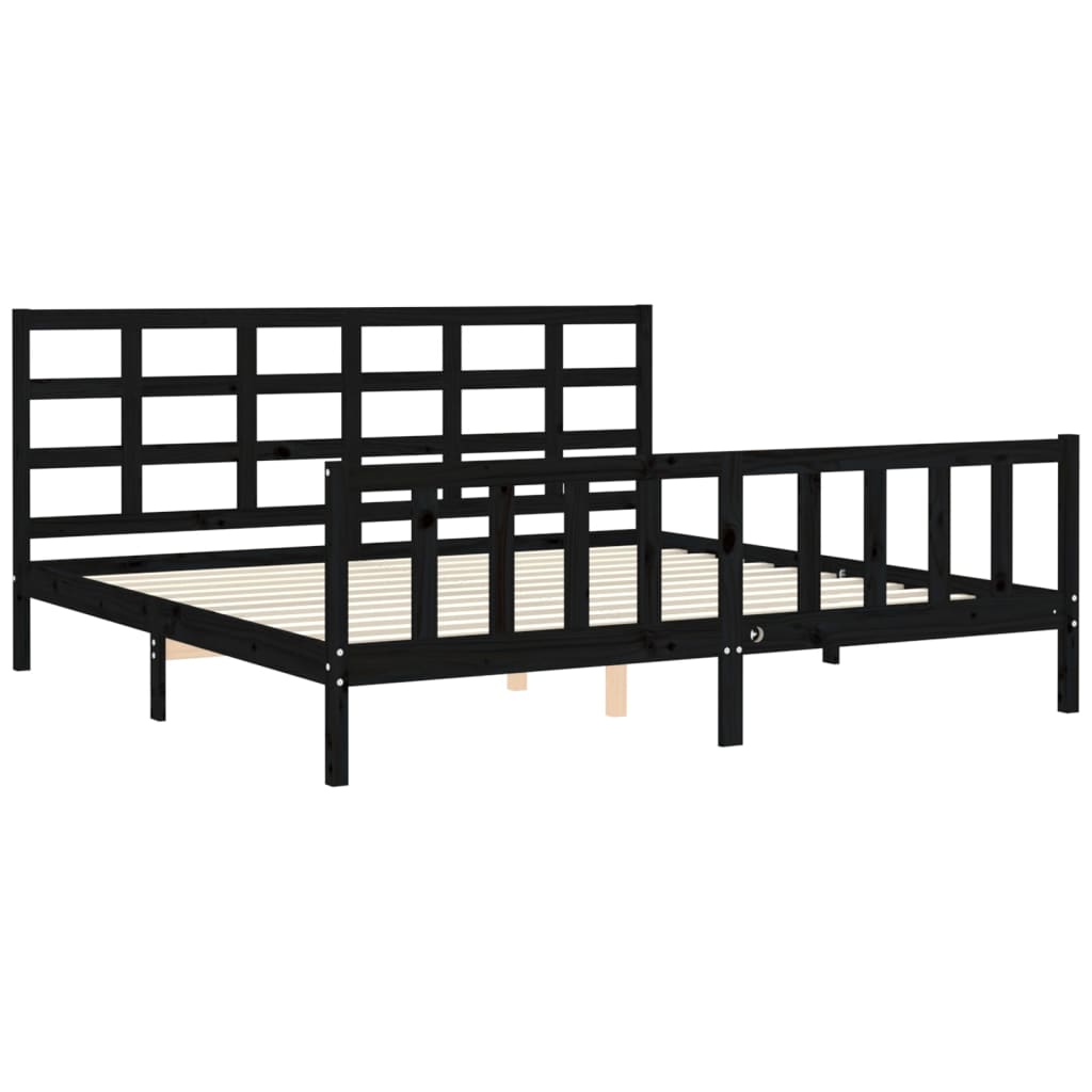Rám Postele S Čelem Černý 200 X 200 Cm Masivní Dřevo