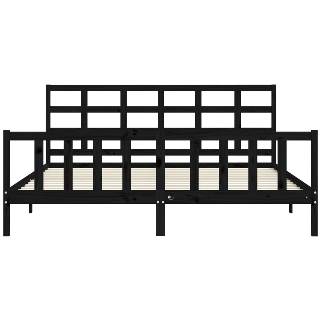 Rám Postele S Čelem Černý 200 X 200 Cm Masivní Dřevo