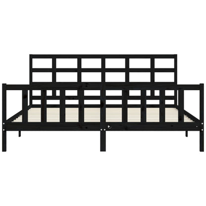 Rám Postele S Čelem Černý 200 X 200 Cm Masivní Dřevo