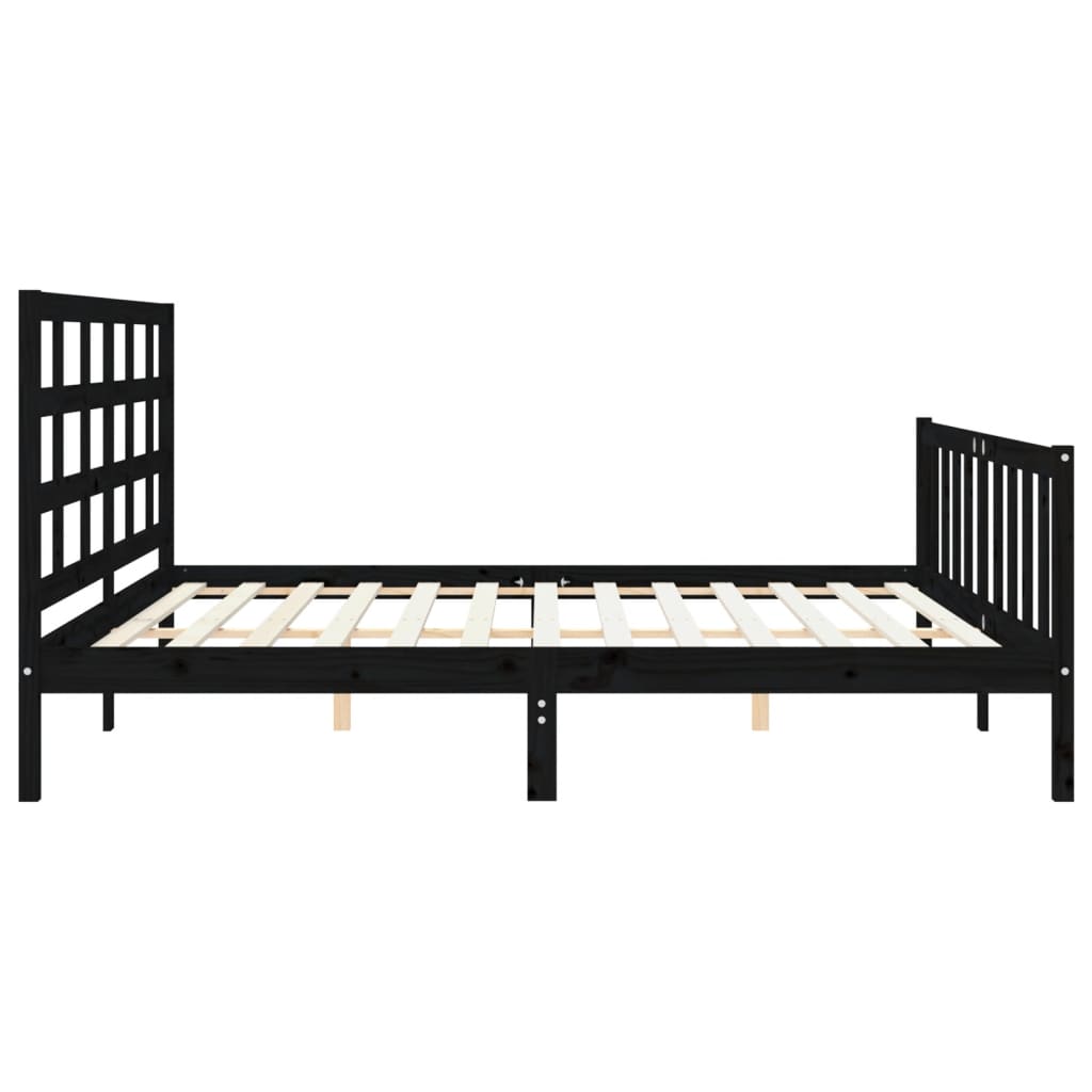 Rám Postele S Čelem Černý 200 X 200 Cm Masivní Dřevo