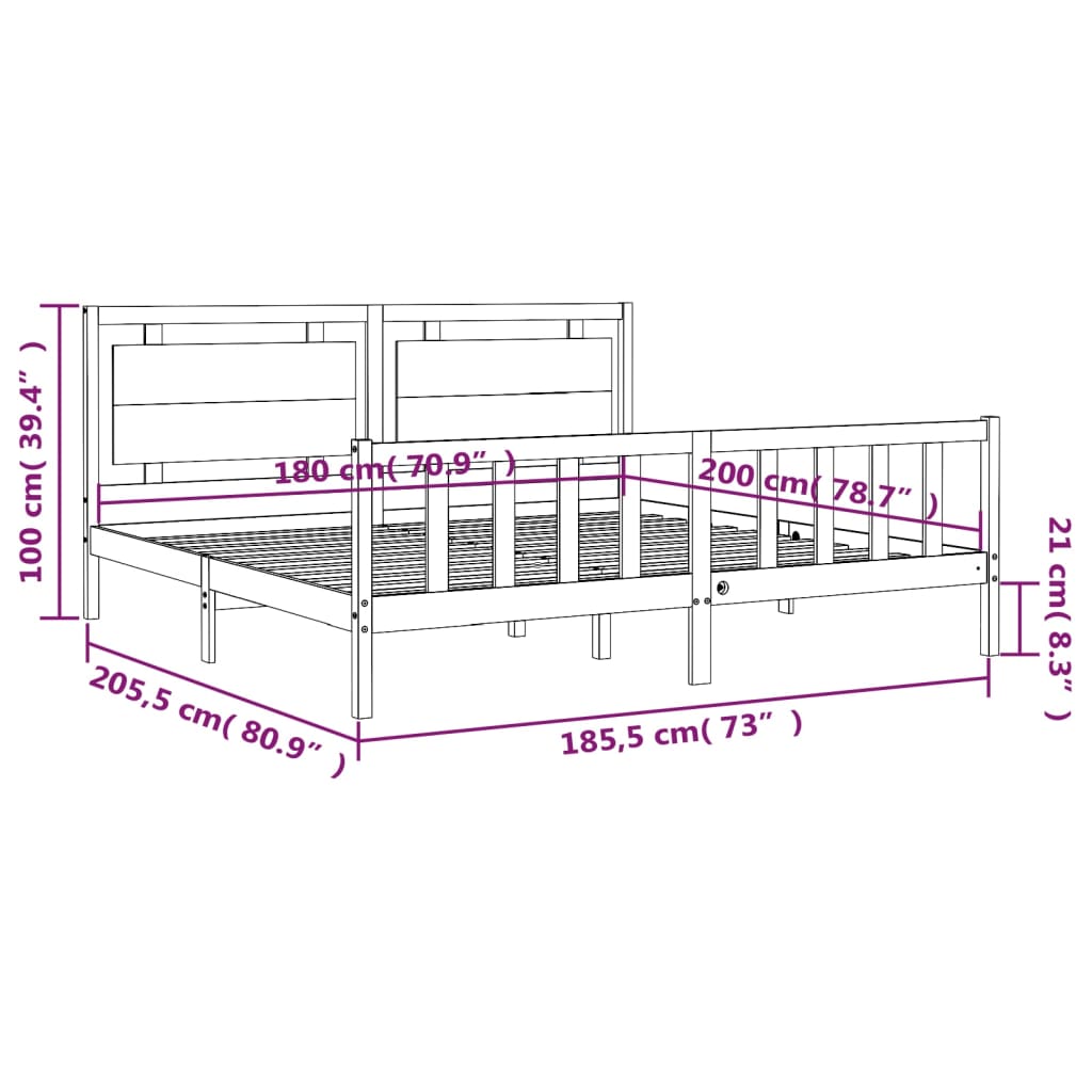 Rám Postele S Čelem 180 X 200 Cm Masivní Dřevo