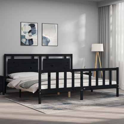 Rám Postele S Čelem Černý 200 X 200 Cm Masivní Dřevo