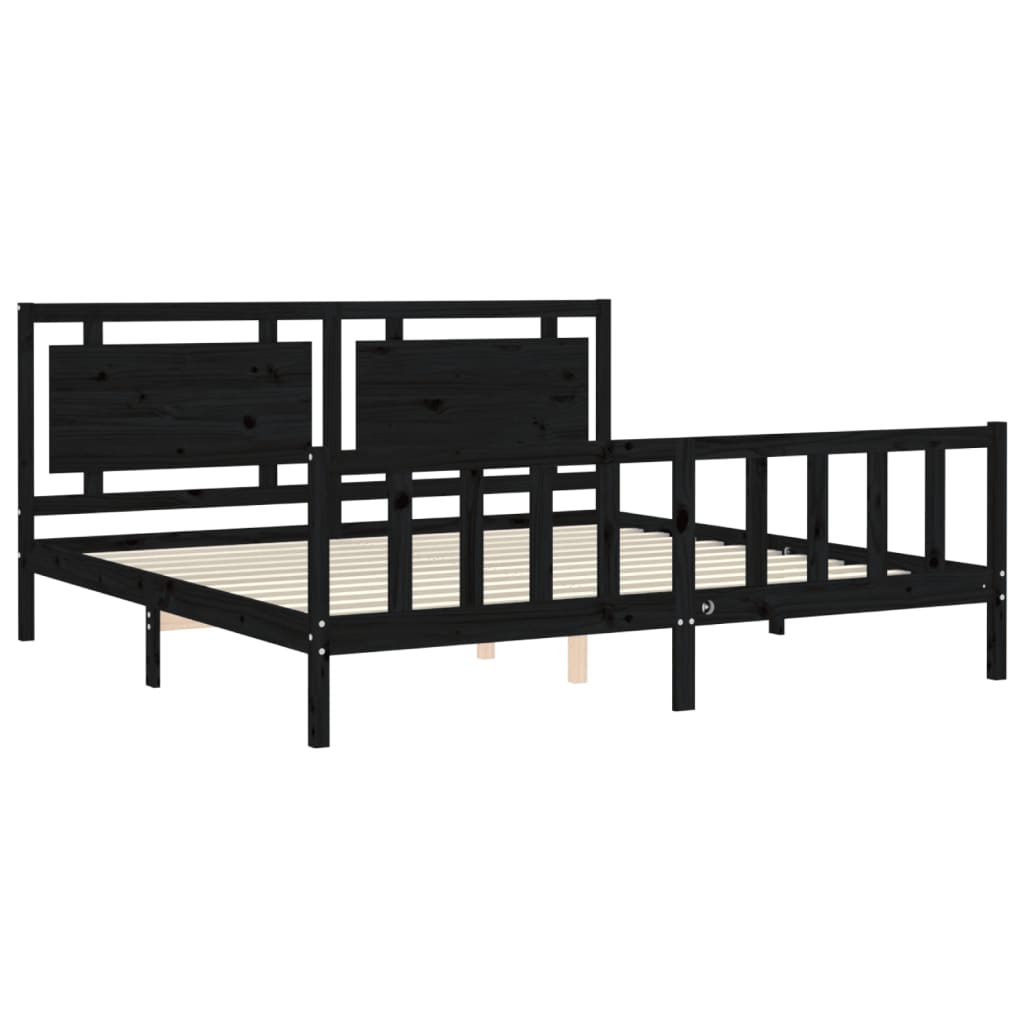 Rám Postele S Čelem Černý 200 X 200 Cm Masivní Dřevo