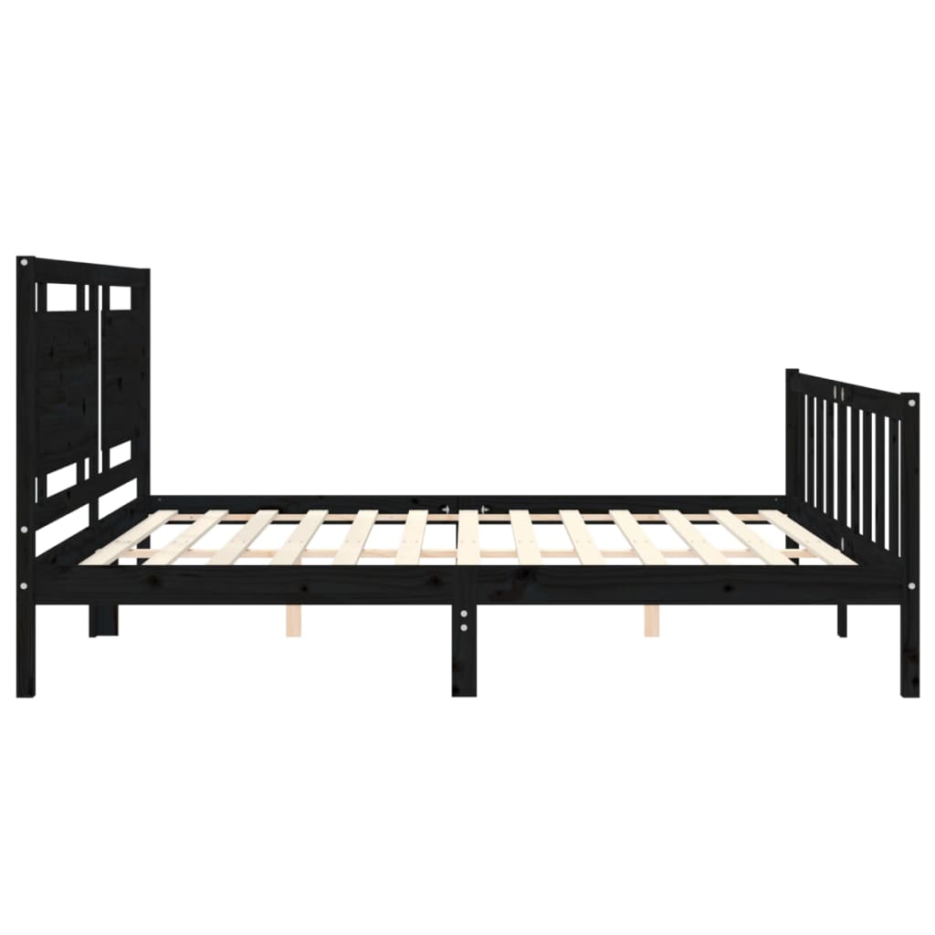 Rám Postele S Čelem Černý 200 X 200 Cm Masivní Dřevo