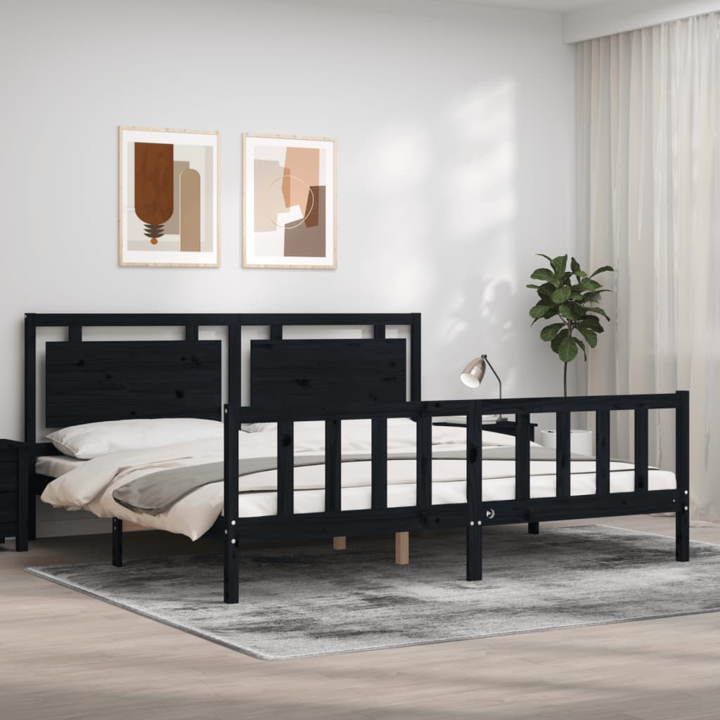 Rám Postele S Čelem Černý 200 X 200 Cm Masivní Dřevo