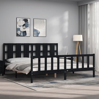 Rám Postele S Čelem Černý 200 X 200 Cm Masivní Dřevo
