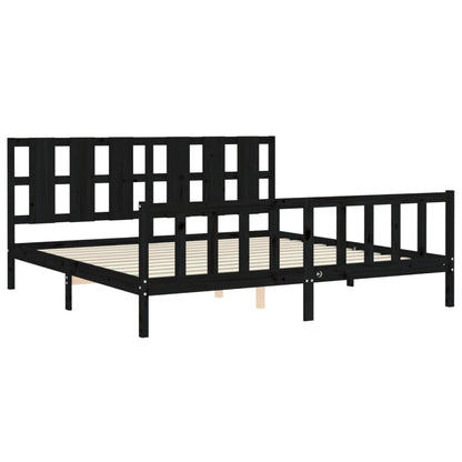 Rám Postele S Čelem Černý 200 X 200 Cm Masivní Dřevo