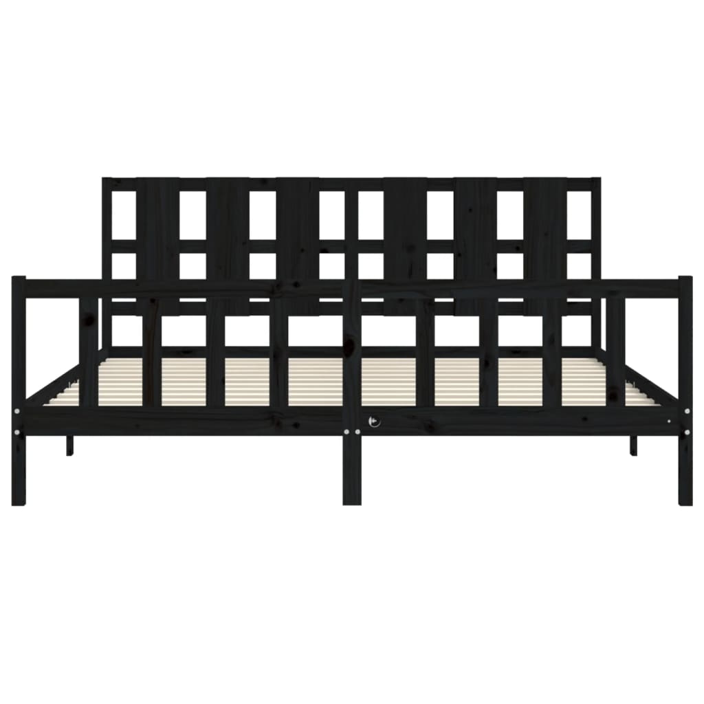 Rám Postele S Čelem Černý 200 X 200 Cm Masivní Dřevo