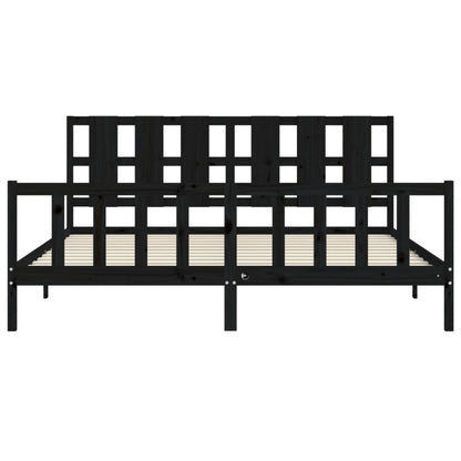 Rám Postele S Čelem Černý 200 X 200 Cm Masivní Dřevo