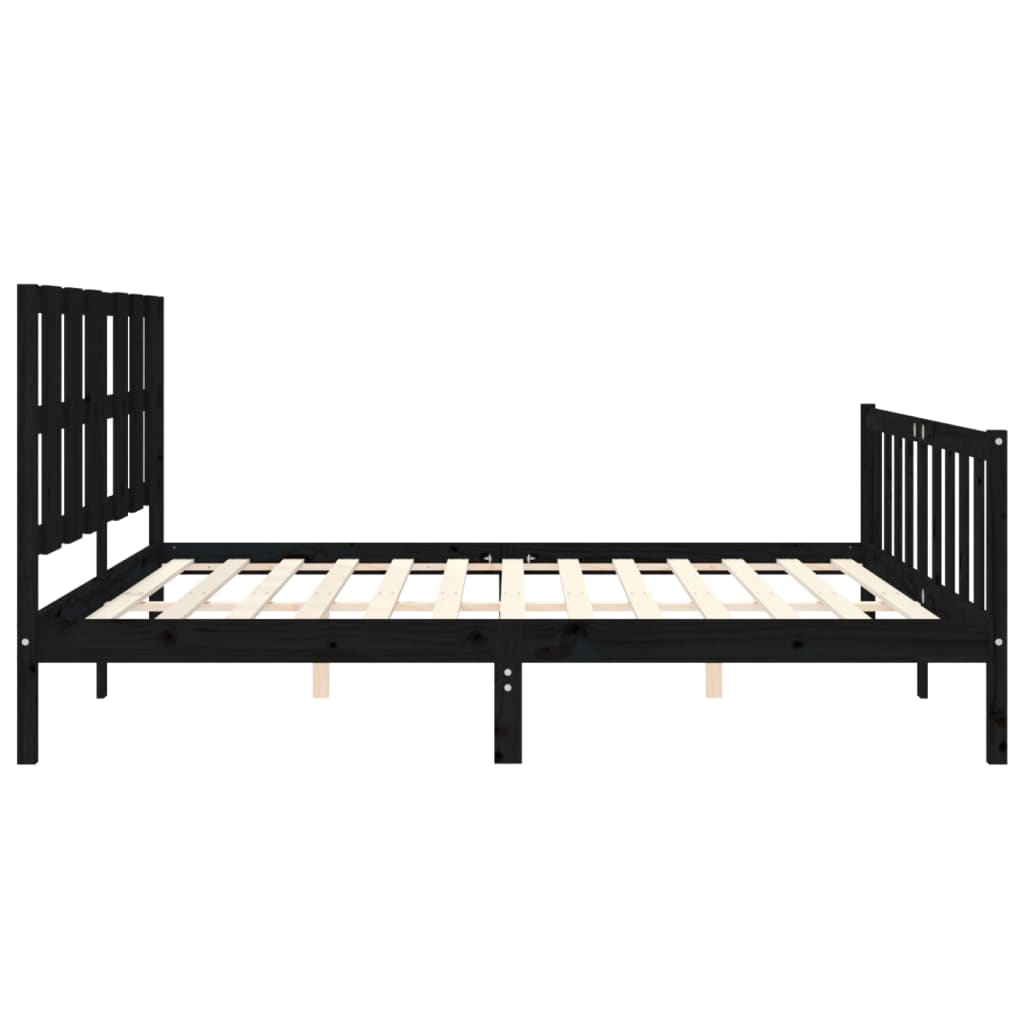 Rám Postele S Čelem Černý 200 X 200 Cm Masivní Dřevo