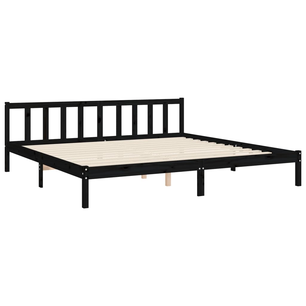 Rám Postele S Čelem Černý 200 X 200 Cm Masivní Dřevo