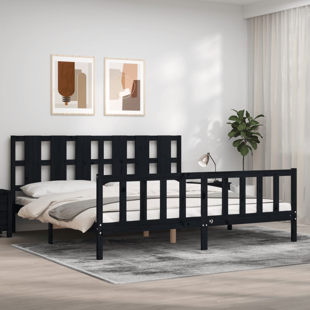 Rám Postele S Čelem Černý 200 X 200 Cm Masivní Dřevo