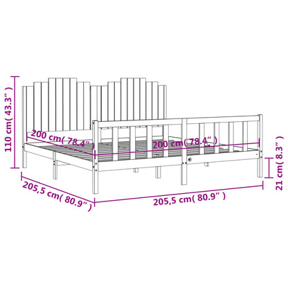 Rám Postele S Čelem Černý 200 X 200 Cm Masivní Dřevo