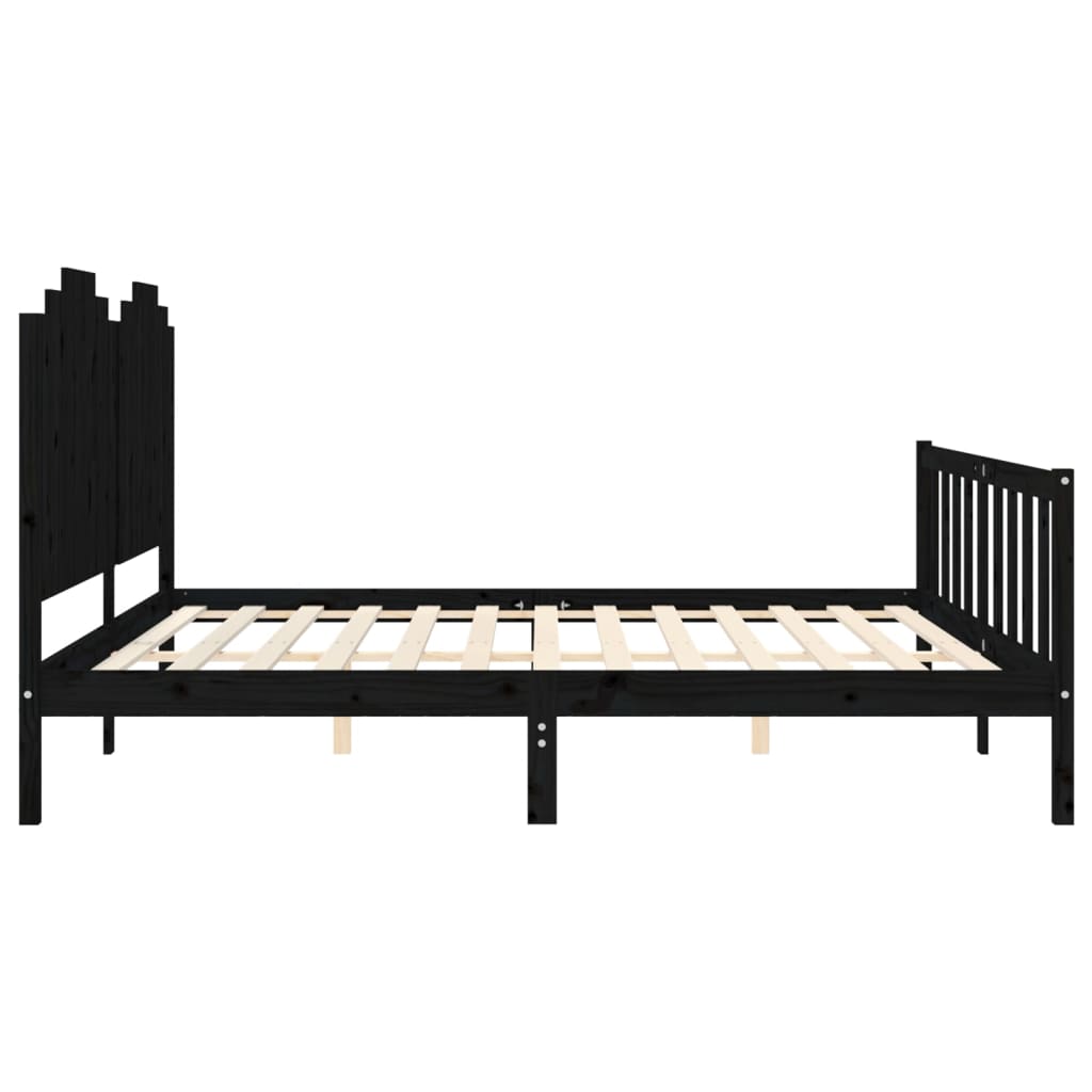 Rám Postele S Čelem Černý 200 X 200 Cm Masivní Dřevo
