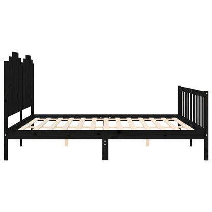 Rám Postele S Čelem Černý 200 X 200 Cm Masivní Dřevo