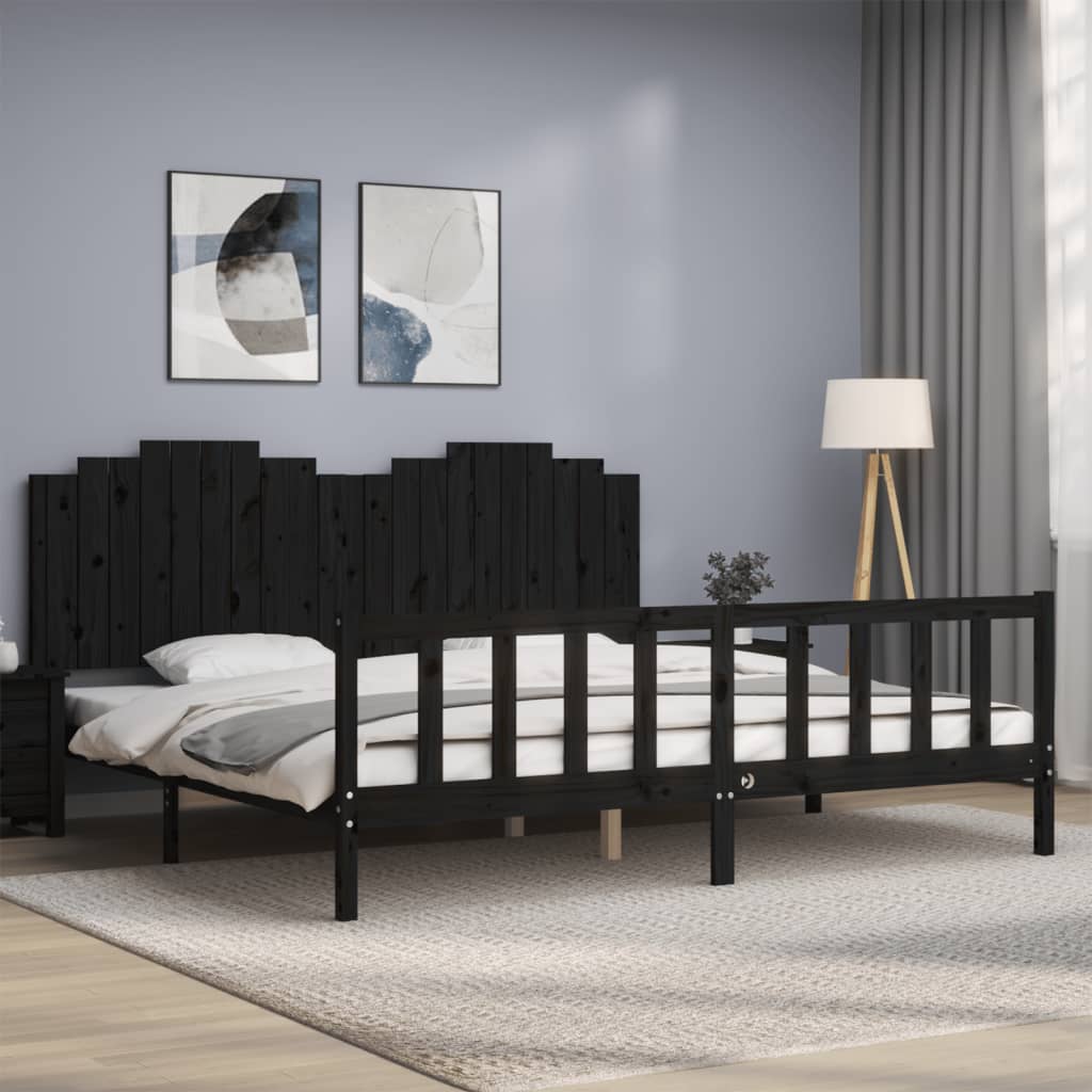 Rám Postele S Čelem Černý 200 X 200 Cm Masivní Dřevo