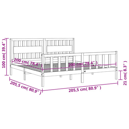 Rám Postele S Čelem Černý 200 X 200 Cm Masivní Dřevo