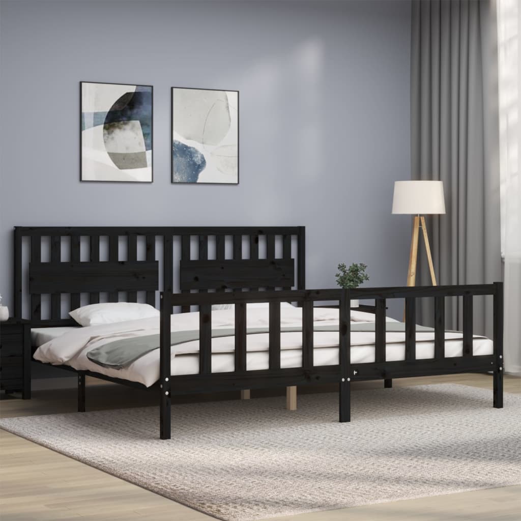 Rám Postele S Čelem Černý 200 X 200 Cm Masivní Dřevo