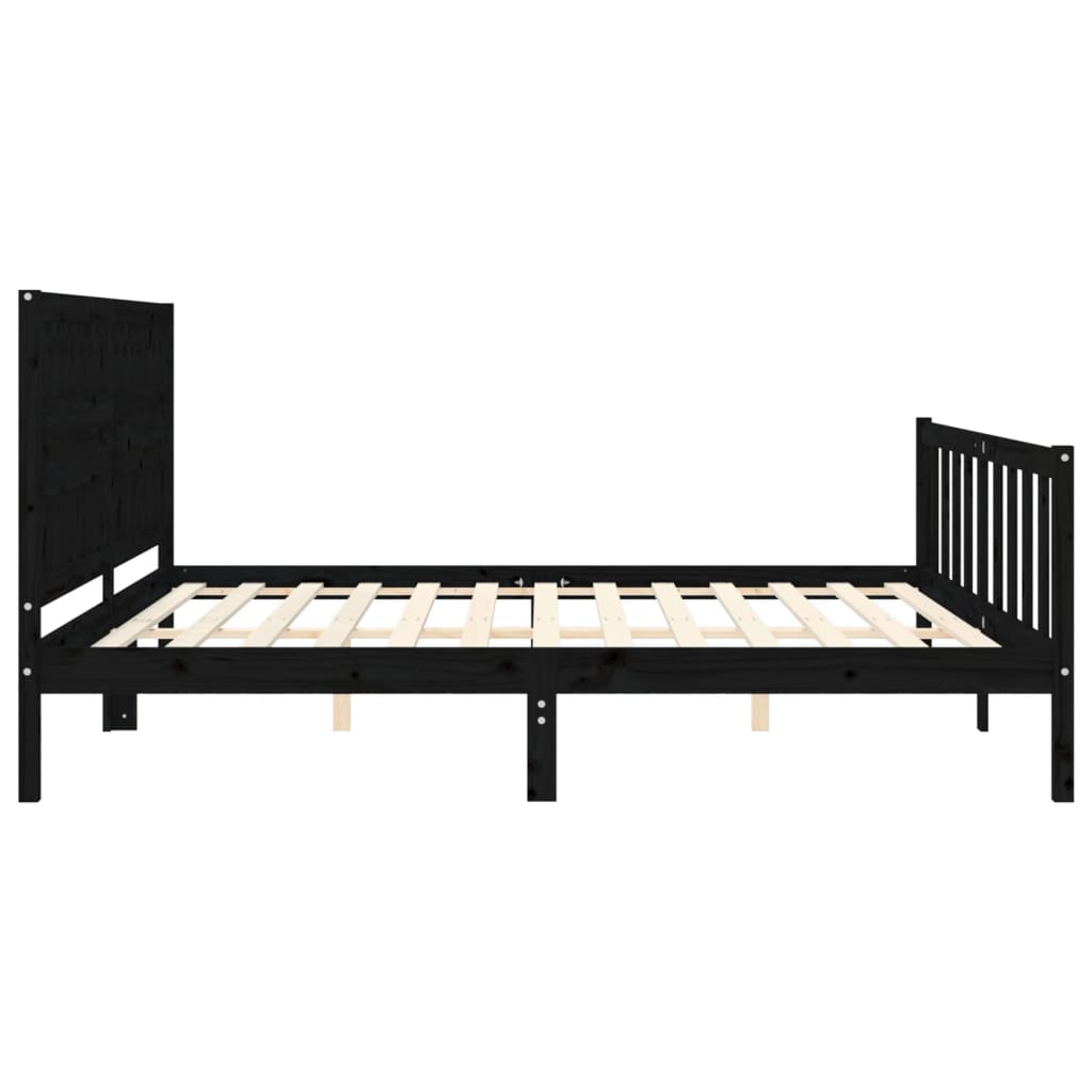 Rám Postele S Čelem Černý 200 X 200 Cm Masivní Dřevo