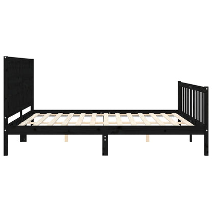 Rám Postele S Čelem Černý 200 X 200 Cm Masivní Dřevo