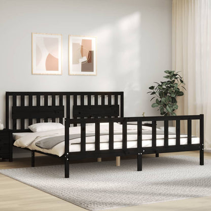 Rám Postele S Čelem Černý 200 X 200 Cm Masivní Dřevo