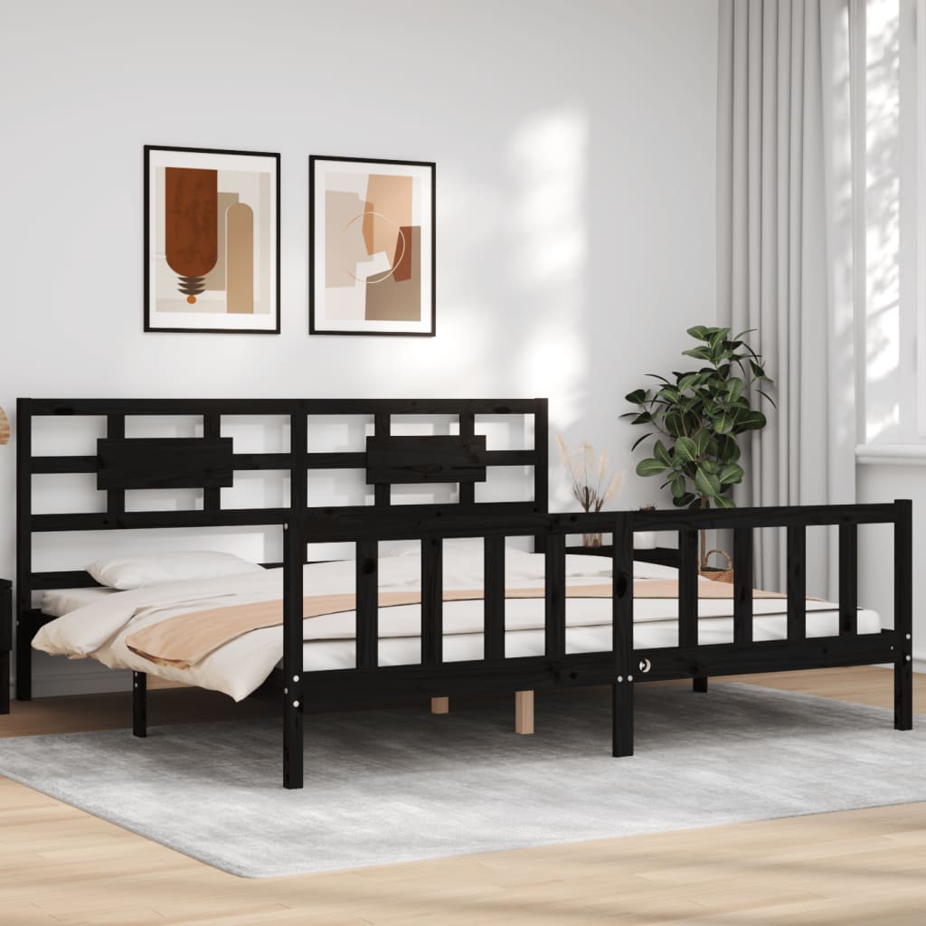Rám Postele S Čelem Černý 200 X 200 Cm Masivní Dřevo