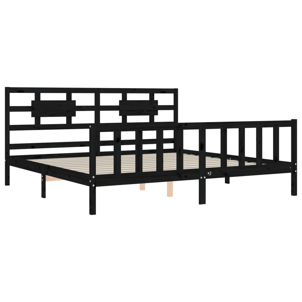 Rám Postele S Čelem Černý 200 X 200 Cm Masivní Dřevo