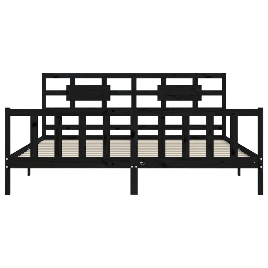 Rám Postele S Čelem Černý 200 X 200 Cm Masivní Dřevo