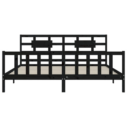 Rám Postele S Čelem Černý 200 X 200 Cm Masivní Dřevo