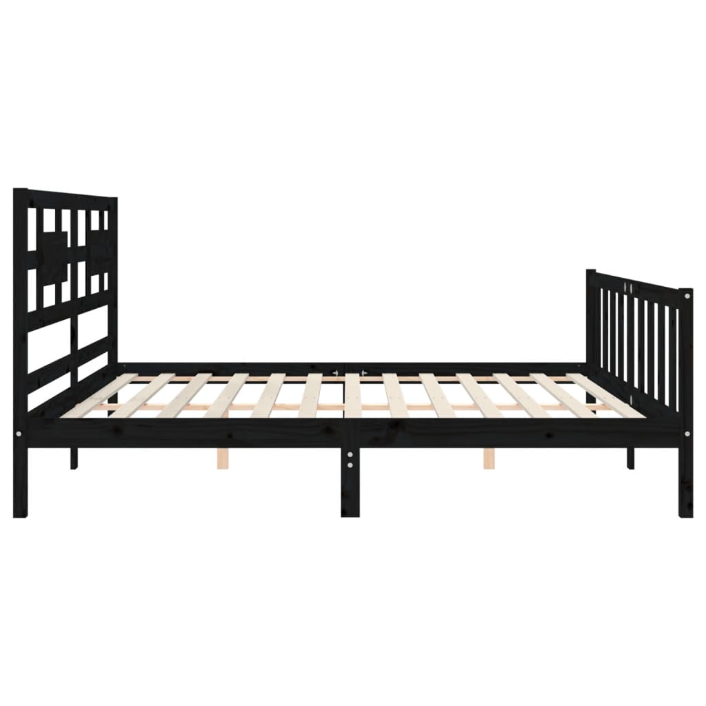Rám Postele S Čelem Černý 200 X 200 Cm Masivní Dřevo