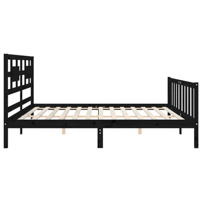 Rám Postele S Čelem Černý 200 X 200 Cm Masivní Dřevo