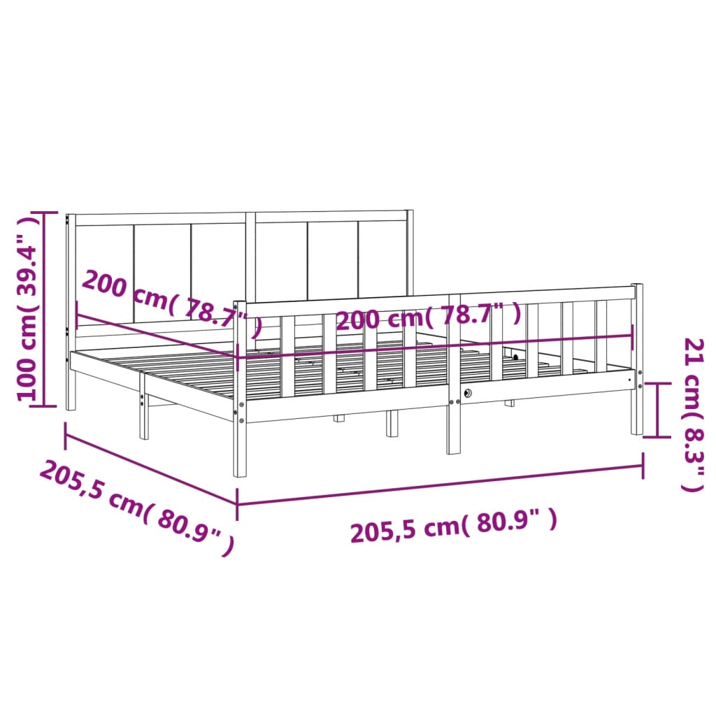Rám Postele S Čelem 200 X 200 Cm Masivní Dřevo