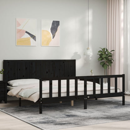 Rám Postele S Čelem Černý 200 X 200 Cm Masivní Dřevo
