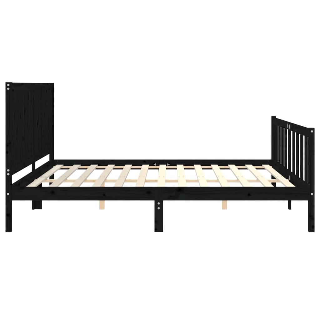 Rám Postele S Čelem Černý 200 X 200 Cm Masivní Dřevo