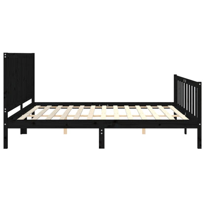 Rám Postele S Čelem Černý 200 X 200 Cm Masivní Dřevo