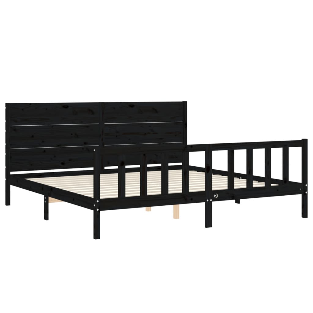 Rám Postele S Čelem Černý 200 X 200 Cm Masivní Dřevo
