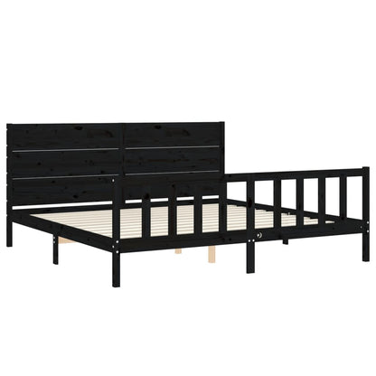 Rám Postele S Čelem Černý 200 X 200 Cm Masivní Dřevo