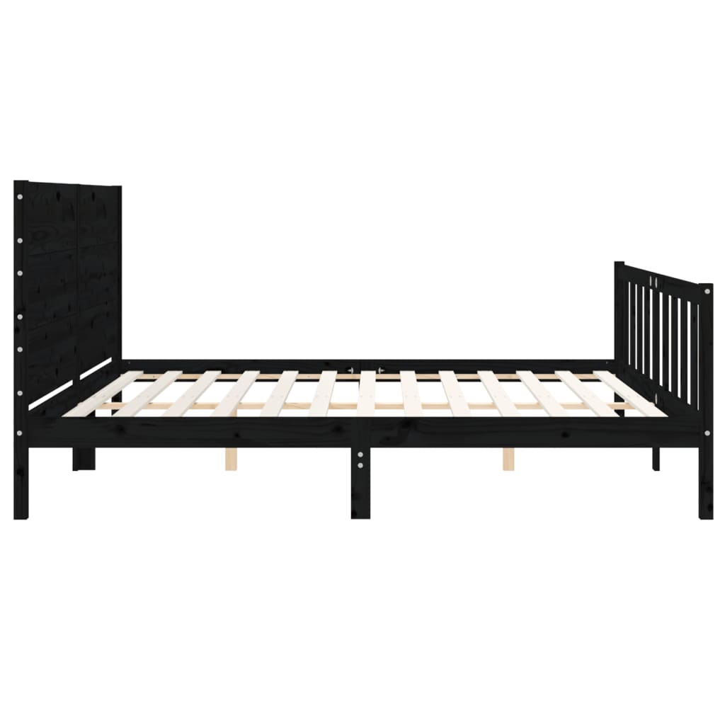 Rám Postele S Čelem Černý 200 X 200 Cm Masivní Dřevo
