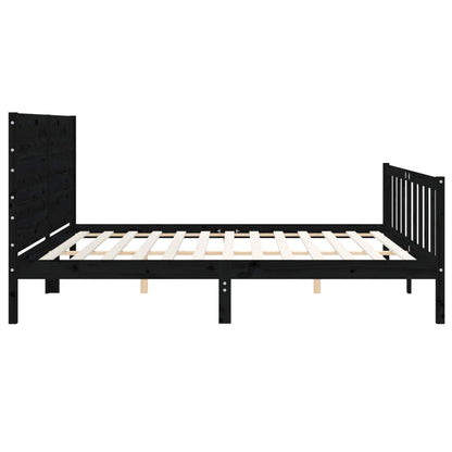 Rám Postele S Čelem Černý 200 X 200 Cm Masivní Dřevo