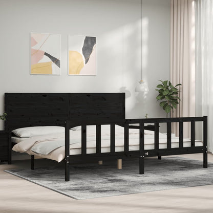 Rám Postele S Čelem Černý 200 X 200 Cm Masivní Dřevo