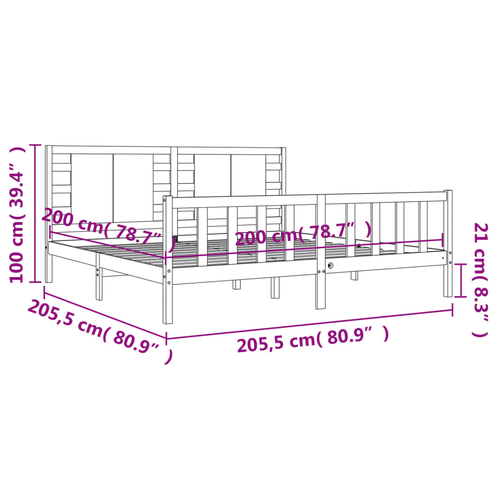 Rám Postele S Čelem Černý 200 X 200 Cm Masivní Dřevo