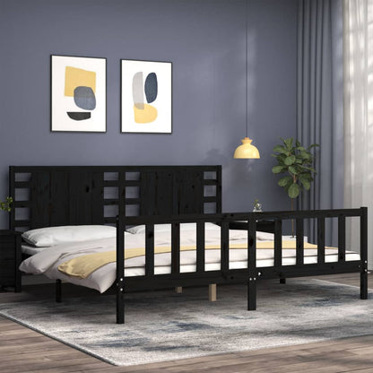 Rám Postele S Čelem Černý 200 X 200 Cm Masivní Dřevo